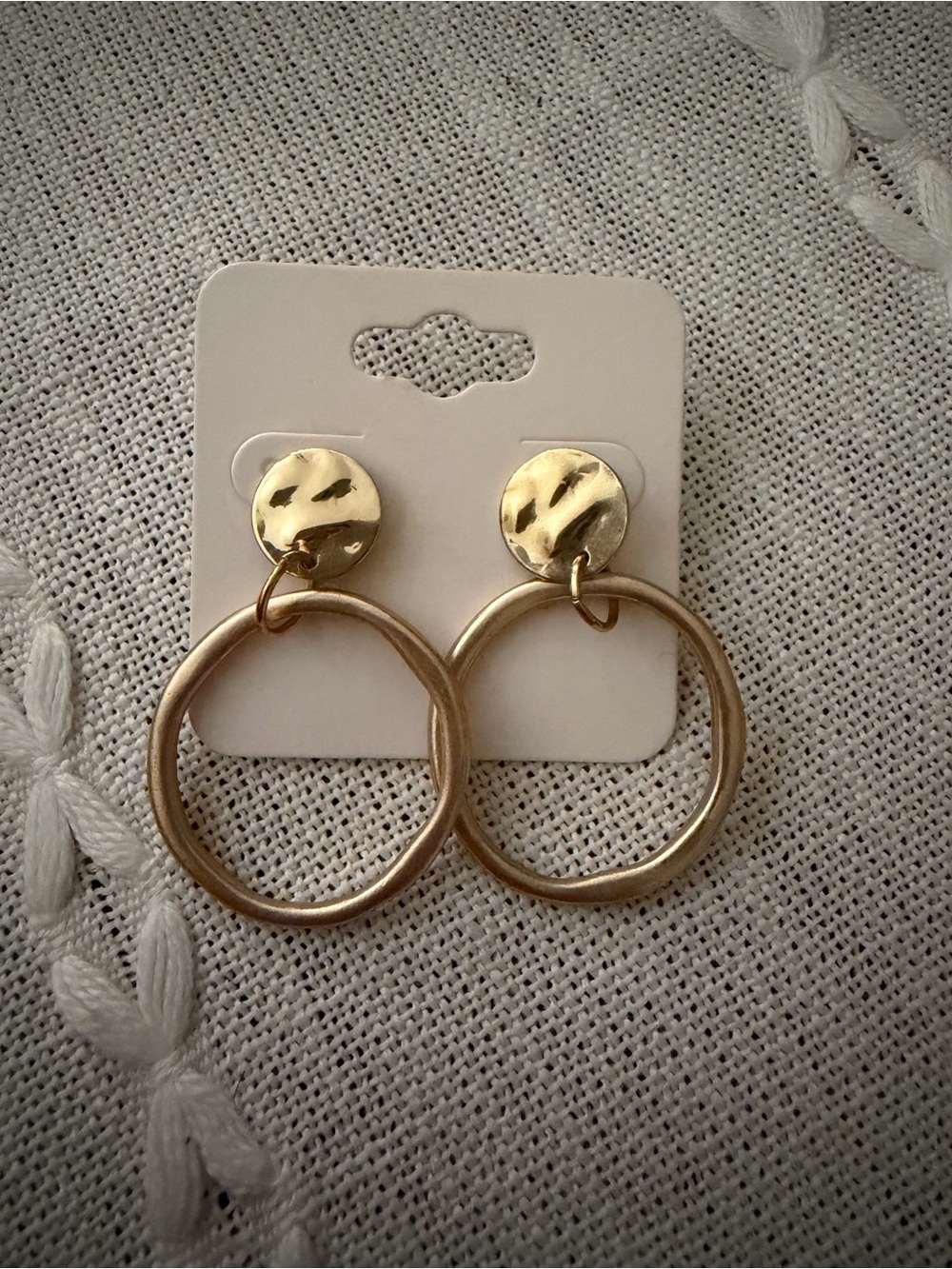 Hammered Disc and Open Hoop Gold Drop Earrings